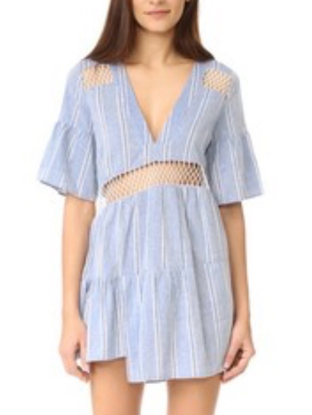 Suboo Blue Striped Lace Trim Mini Dress Size S